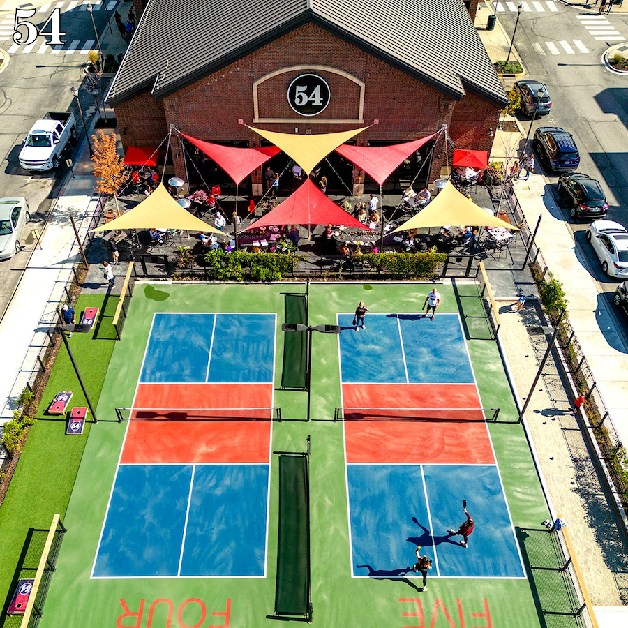 Aerial view of 54th Street Restaurant & Drafthouse in Zona Rosa, Kansas City, Missouri